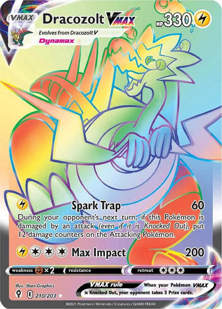 2021 Pokemon SWSH07: Evolving Skies 210/203 Dracozolt VMAX (Secret) Secret Rare