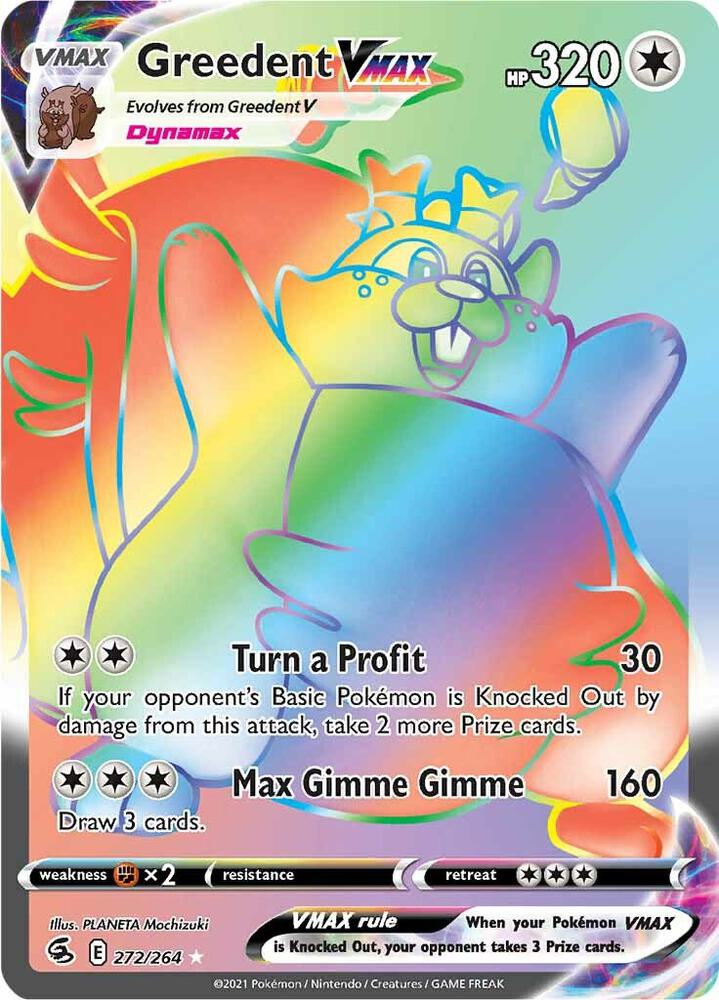 2021 Pokemon SWSH08: Fusion Strike 272/264 Greedent VMAX (Secret) Secret Rare