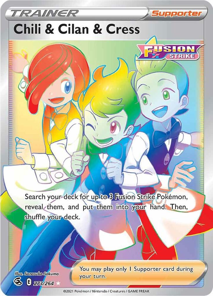 2021 Pokemon SWSH08: Fusion Strike 273/264 Chili & Cilan & Cress (Secret) Secret Rare