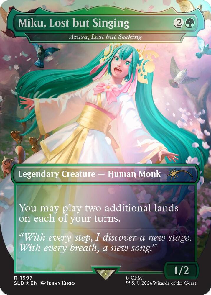 Miku, Lost but Singing // Azusa, Lost but Seeking 1597 (Secret Lair Drop Series)  - Borderless Rainbow Foil