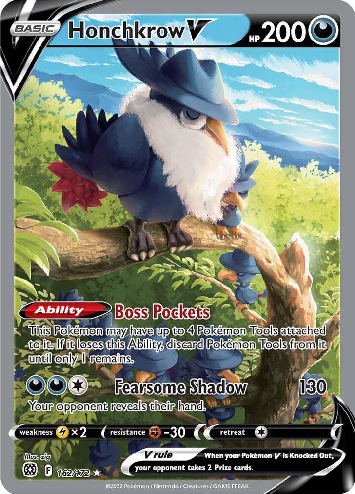 2022 Pokemon SWSH09: Brilliant Stars 162/172 Honchkrow V (Alternate Full Art) Ultra Rare