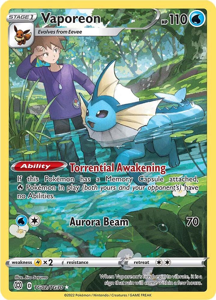 2022 Pokemon SWSH09: Brilliant Stars Trainer Gallery TG02/TG30 Vaporeon Ultra Rare
