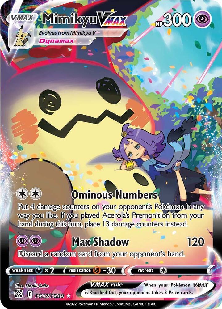 2022 Pokemon SWSH09: Brilliant Stars Trainer Gallery TG17/TG30 Mimikyu VMAX Ultra Rare