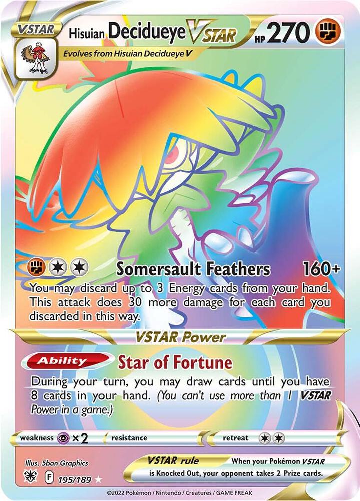 2022 Pokemon SWSH10: Astral Radiance 195/189 Hisuian Decidueye VSTAR (Secret) Secret Rare