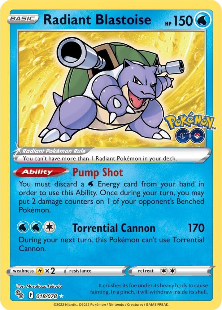 2022 Pokemon Pokemon GO 018/078 Radiant Blastoise Radiant Rare