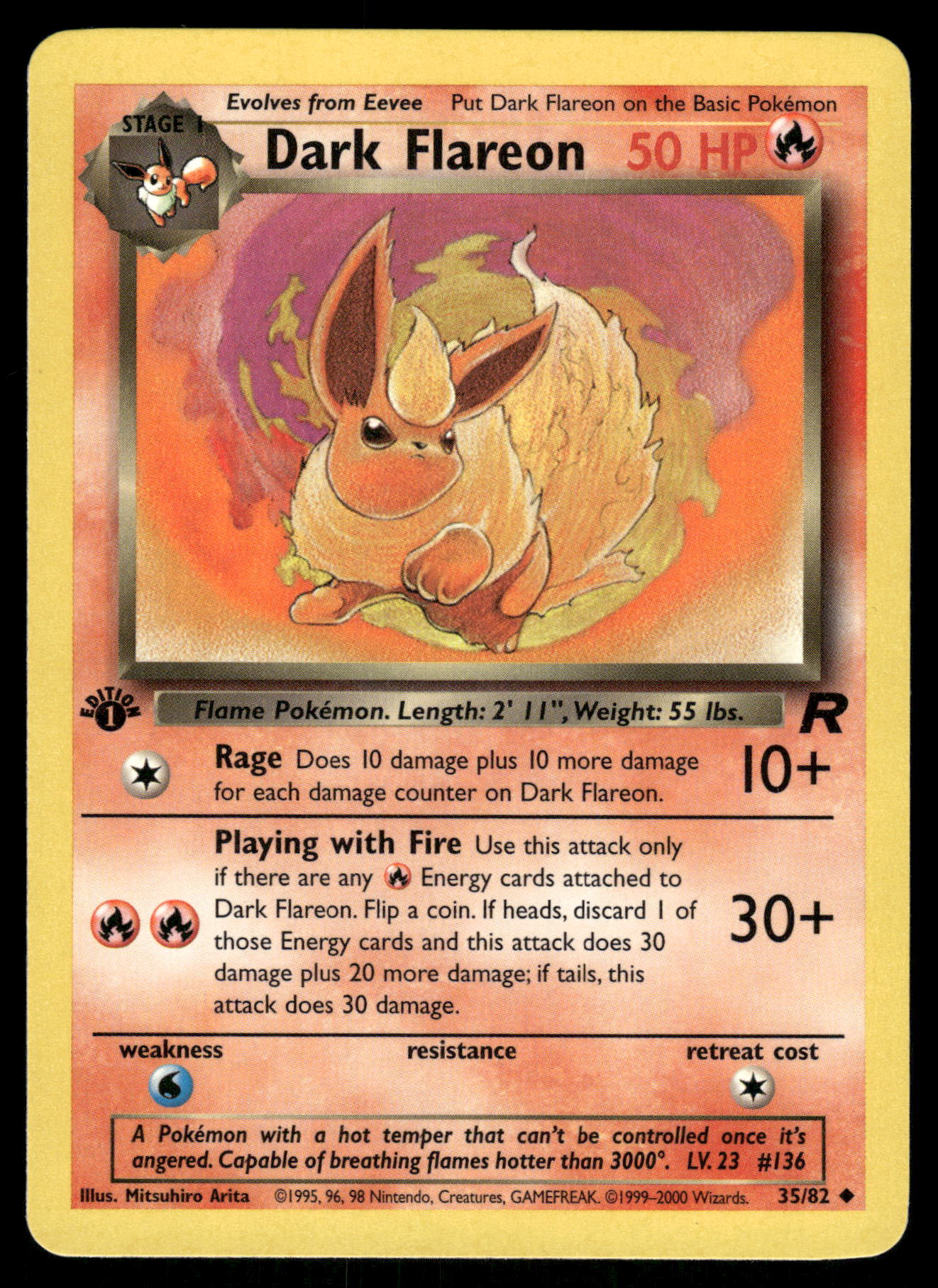 2000 Pokemon Team Rocket 1st Edition 35/82 Dark Flareon Non Holo
