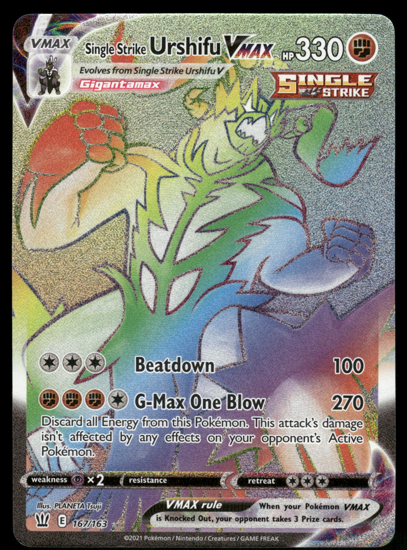 2021 Battle Styles 167/163 Single Strike Urshifu V Rainbow Secret Rare 2021 Battle Styles 167/163 Single Strike Urshifu V Rainbow Secret Rare