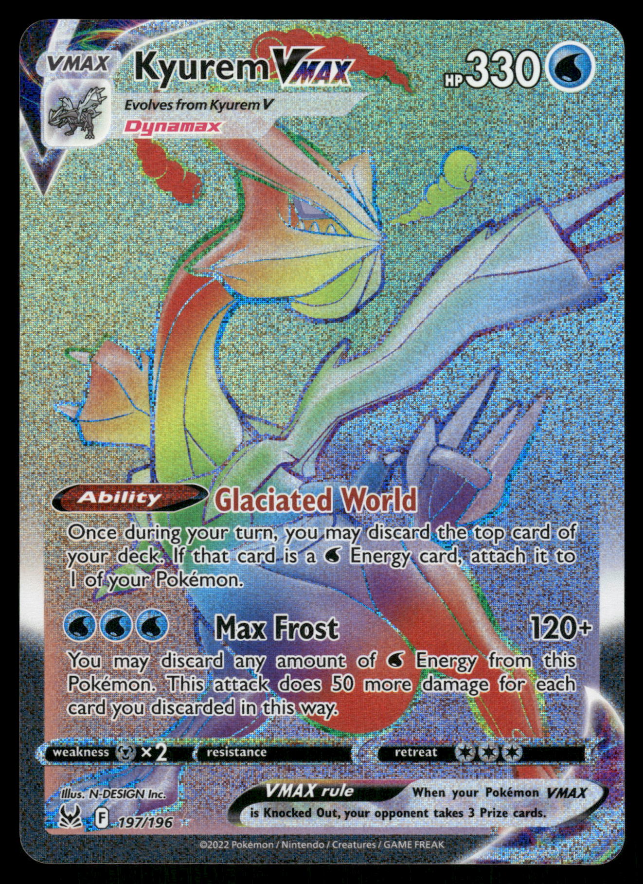 2022 Pokemon Lost Origins 197/196 Kyurem Vmax Rainbow Secret Rare 2022 Pokemon Lost Origins 197/196 Kyurem Vmax Rainbow Secret Rare