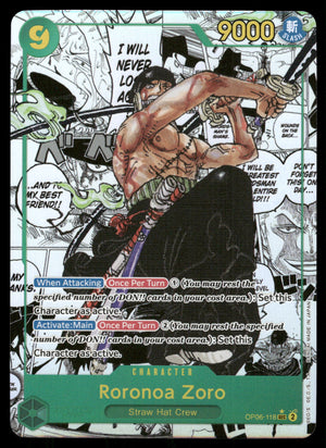One Piece TCG OP06-118 Roronoa Zoro Manga Alternate Art Wings of the C