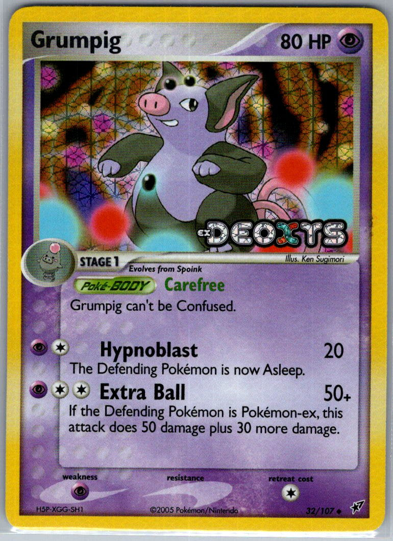 2005 Pokemon Deoxys 32/107 Grumpig Uncommon Reverse Holo Stamped LP