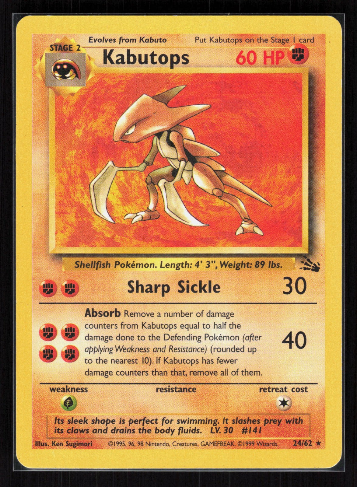 1999 Pokemon Fossil 24/62 Kabutops (24) Rare