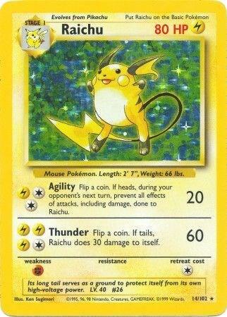 1999 Pokemon Base Set 014/102 Raichu Holo Rare