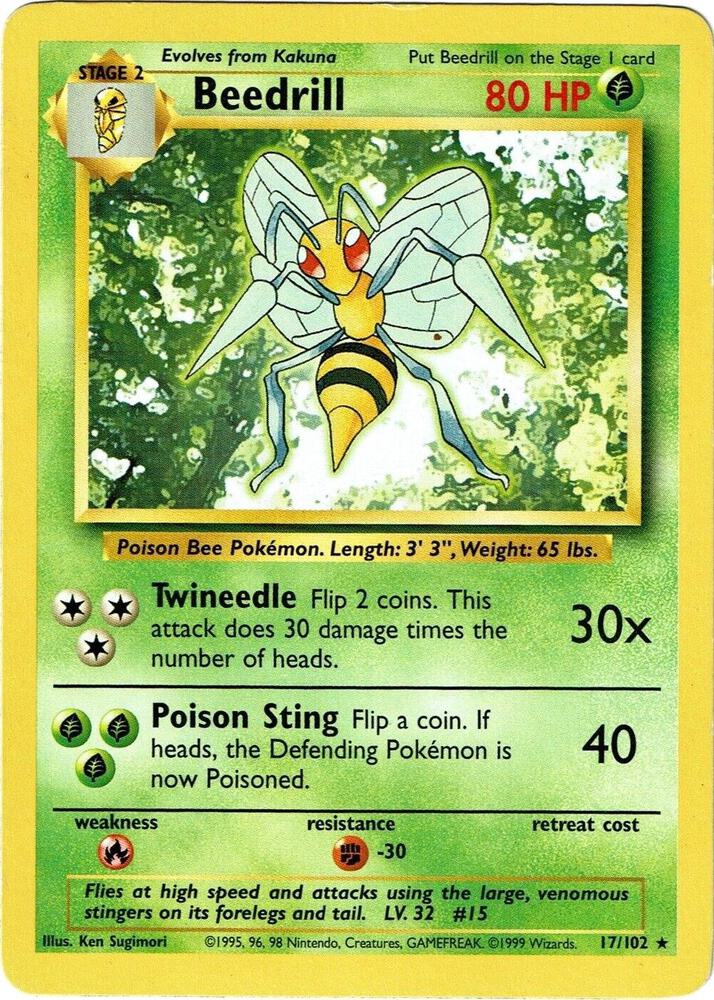 1999 Pokemon Base Set 017/102 Beedrill Rare