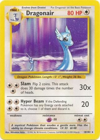 1999 Pokemon Base Set 018/102 Dragonair Rare