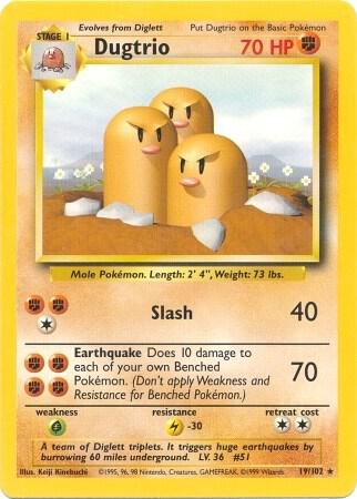 1999 Pokemon Base Set 019/102 Dugtrio Rare