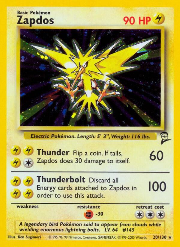 2000 Pokemon Base Set 2 020/130 Zapdos Holo Rare