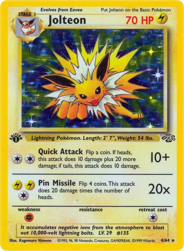 1999 Pokemon Jungle 04/64 Jolteon Holo Rare 1st Edition MP