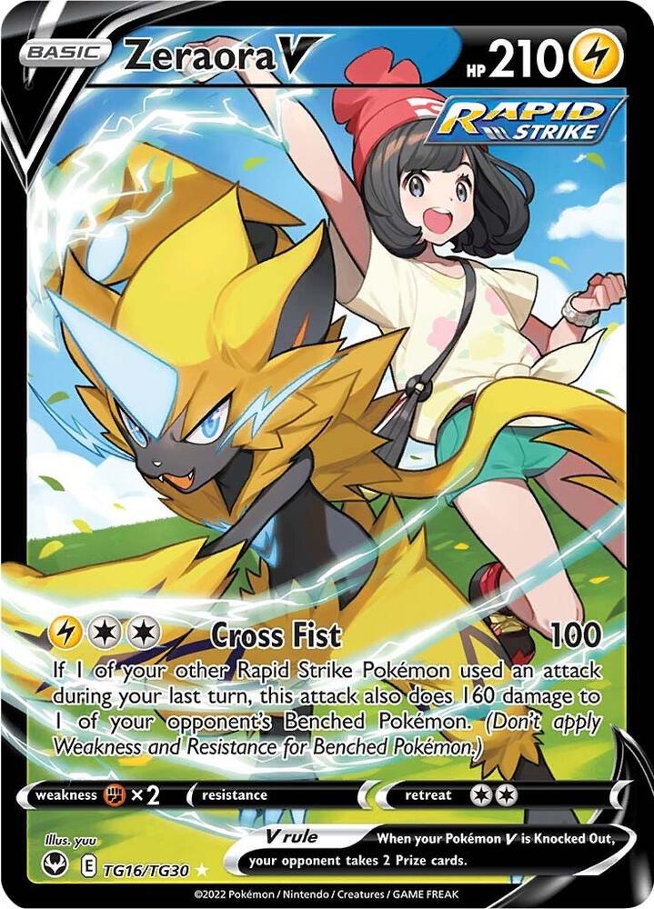 2022 Pokemon SWSH12: Silver Tempest Trainer Gallery TG16/TG30 Zeraora V Ultra Rare