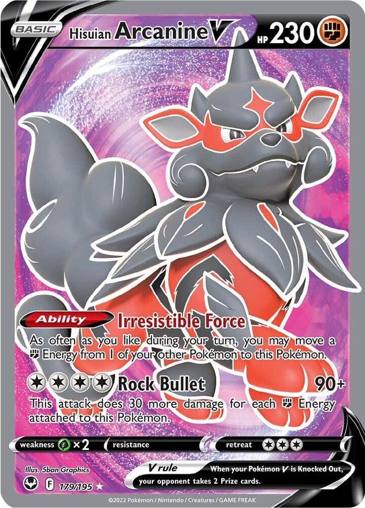 2022 Pokemon SWSH12: Silver Tempest 179/195 Hisuian Arcanine V (Full Art) Ultra Rare