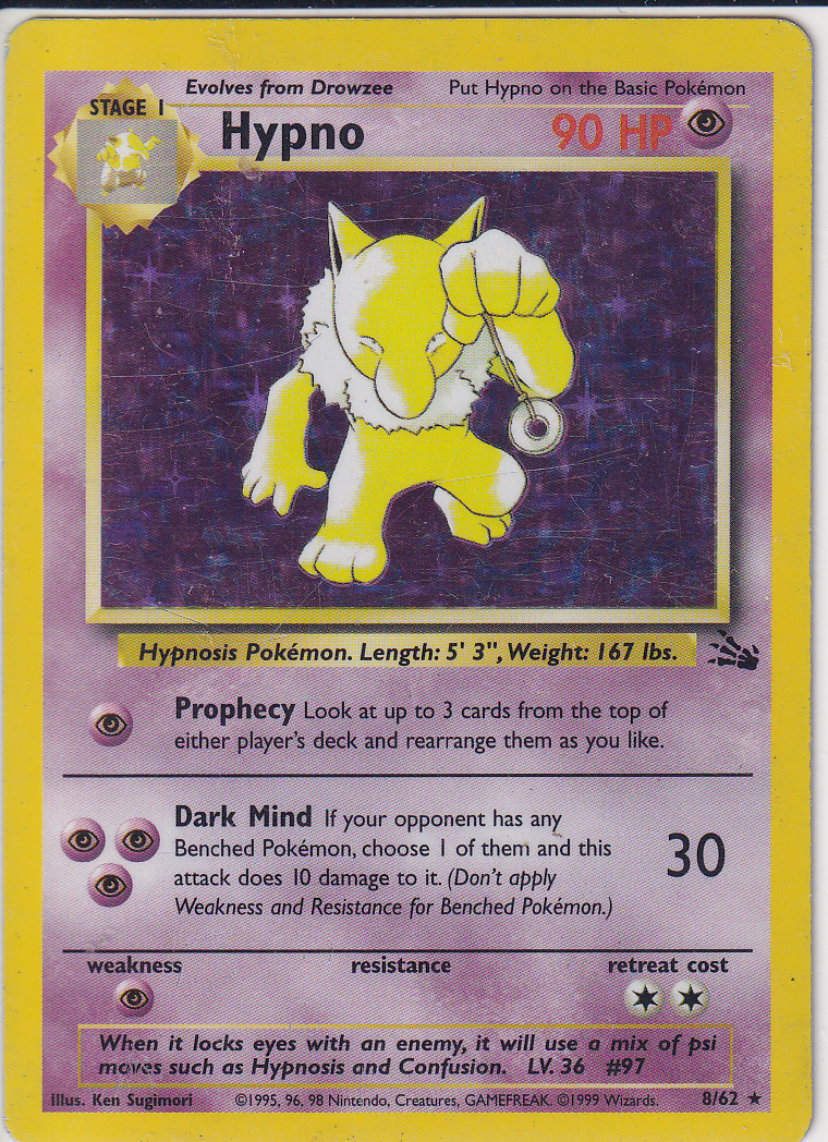 1999 Pokemon Fossil 08/62 Hypno (8) Holo Rare