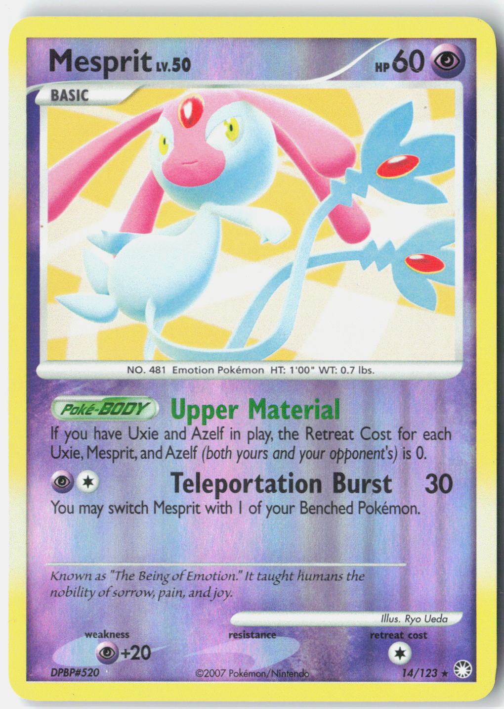 2007 Pokemon Mysterious Treasures 14/123 Mesprit Reverse Foil Rare 