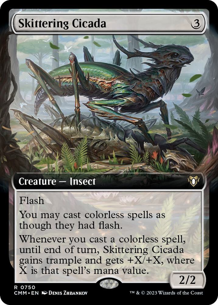 MTG Commander Masters 750 Skittering Cicada (Extended Art) R NM