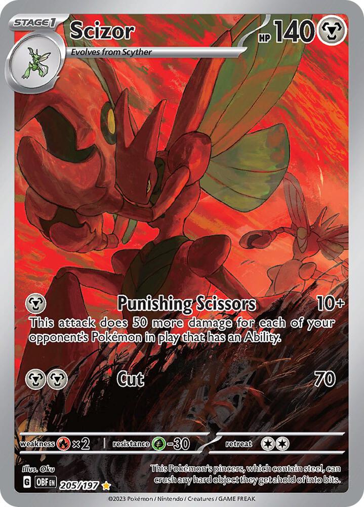 2023 Pokemon SV03: Obsidian Flames Scizor - 205/197 Illustration Rare