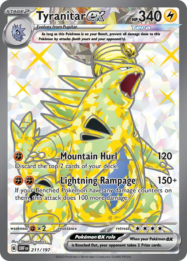 2023 Pokemon SV03: Obsidian Flames Tyranitar ex - 211/197 Ultra Rare