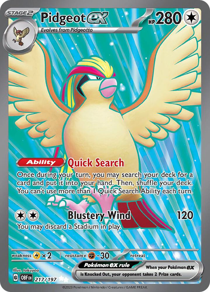 2023 Pokemon SV03: Obsidian Flames Pidgeot ex - 217/197 Ultra Rare