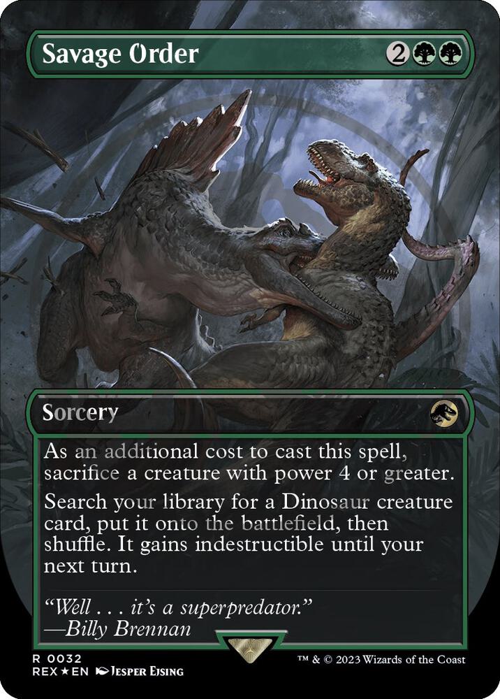 MTG Universes Beyond: Jurassic World Collection 32 Savage Order (Borderless) (Emblem) R NM Foil