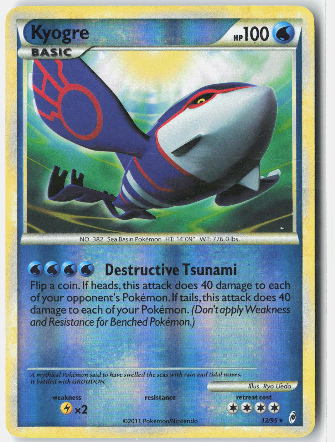 2011 Pokemon Call of Legends 12/95 Kyogre Reverse Foil Rare *MP*