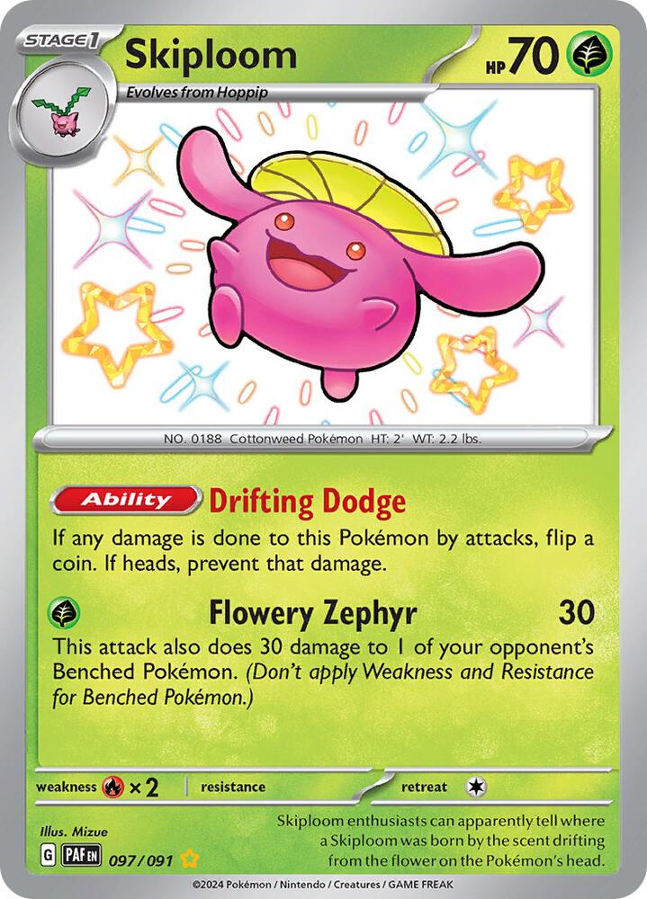 2024 Pokemon SV: Paldean Fates 097/091 Skiploom Shiny Rare