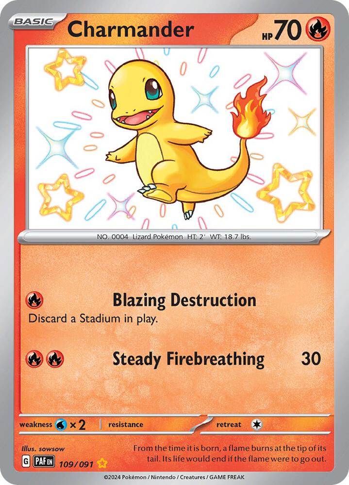 2024 Pokemon SV: Paldean Fates 109/091 Charmander - 109/091 Shiny Rare
