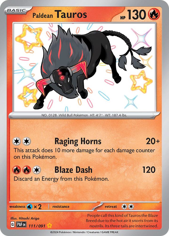 2024 Pokemon SV: Paldean Fates 111/091 Paldean Tauros - 111/091 Shiny Rare