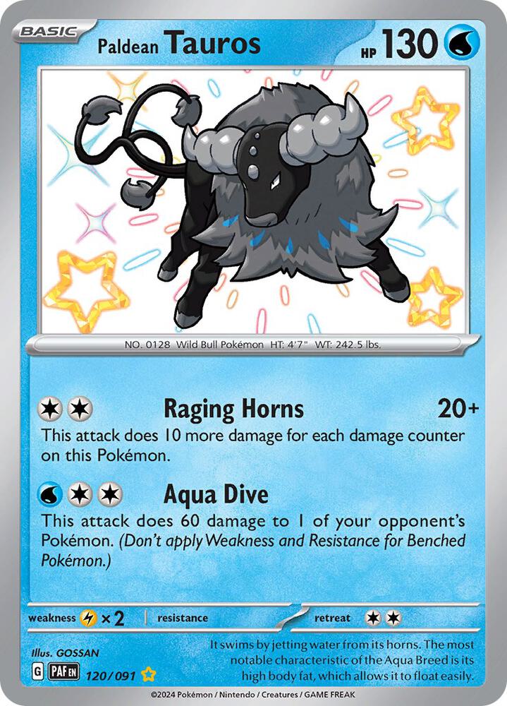 2024 Pokemon SV: Paldean Fates 120/091 Paldean Tauros - 120/091 Shiny Rare