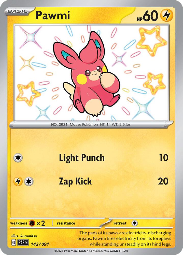 2024 Pokemon SV: Paldean Fates 142/091 Pawmi - 142/091 Shiny Rare