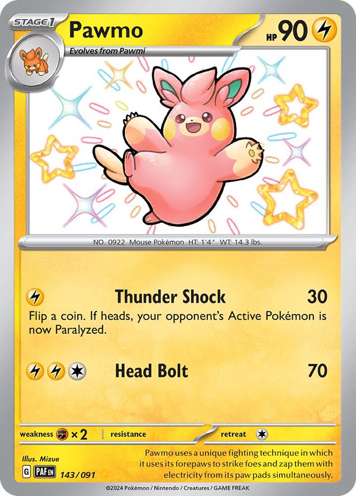 2024 Pokemon SV: Paldean Fates 143/091 Pawmo Shiny Rare