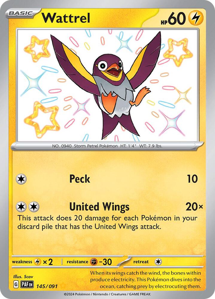 2024 Pokemon SV: Paldean Fates 145/091 Wattrel Shiny Rare