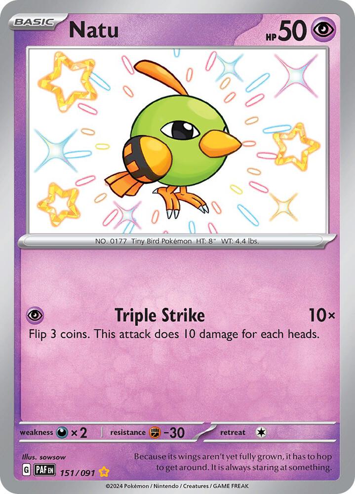 2024 Pokemon SV: Paldean Fates 151/091 Natu - 151/091 Shiny Rare