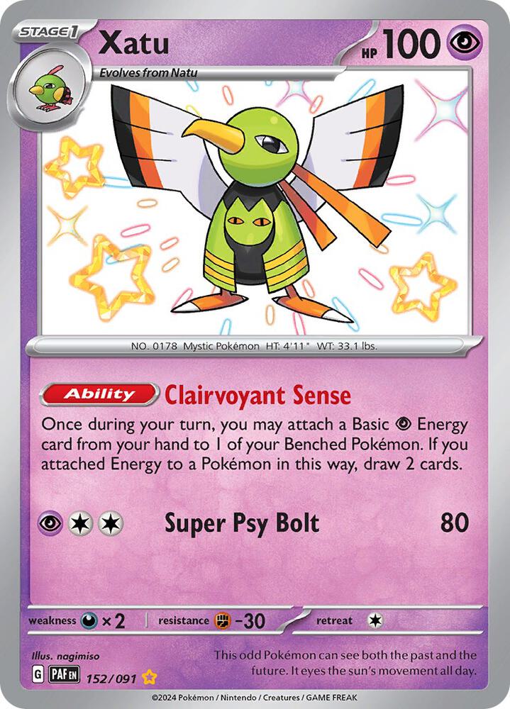2024 Pokemon SV: Paldean Fates 152/091 Xatu - 152/091 Shiny Rare
