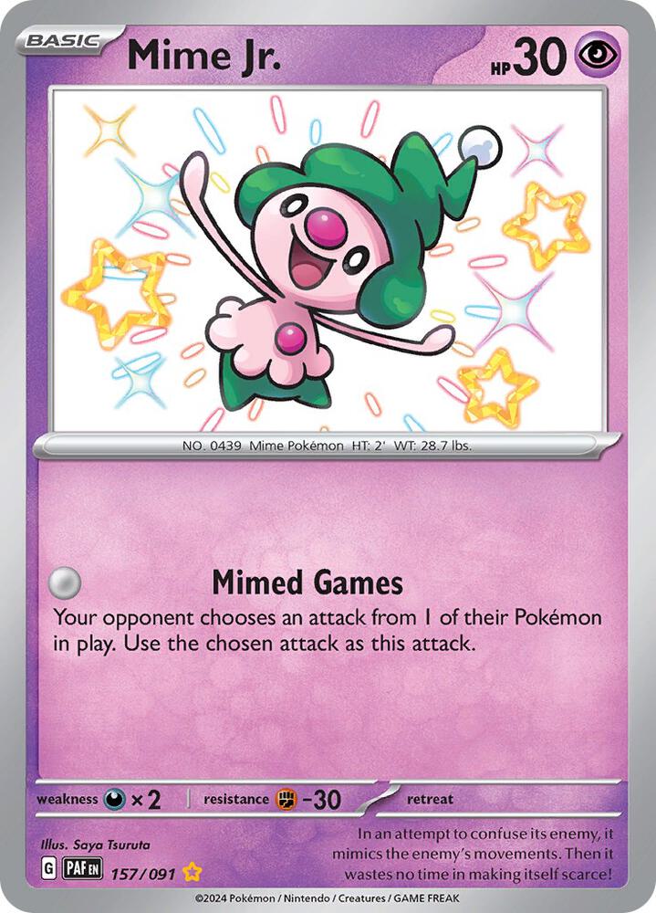 2024 Pokemon SV: Paldean Fates 157/091 Mime Jr. - 157/091 Shiny Rare