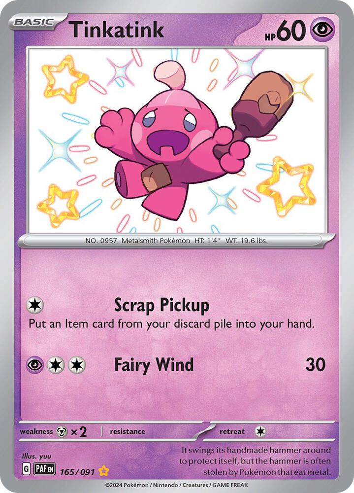 2024 Pokemon SV: Paldean Fates 165/091 Tinkatink Shiny Rare