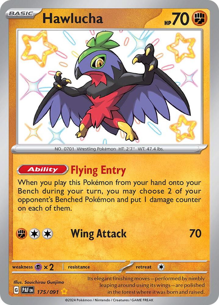 2024 Pokemon SV: Paldean Fates 175/091 Hawlucha Shiny Rare