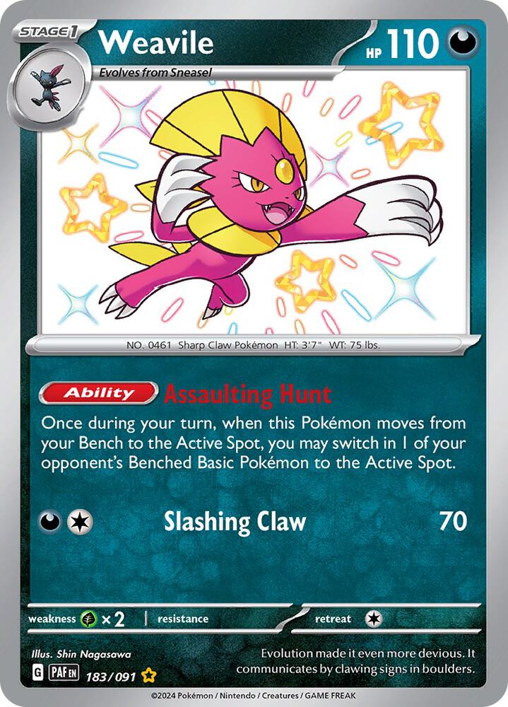 2024 Pokemon SV: Paldean Fates 183/091 Weavile Shiny Rare