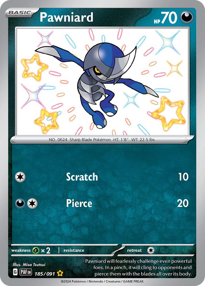 2024 Pokemon SV: Paldean Fates 185/091 Pawniard Shiny Rare