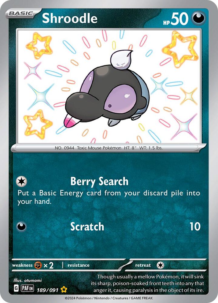 2024 Pokemon SV: Paldean Fates 189/091 Shroodle - 189/091 Shiny Rare