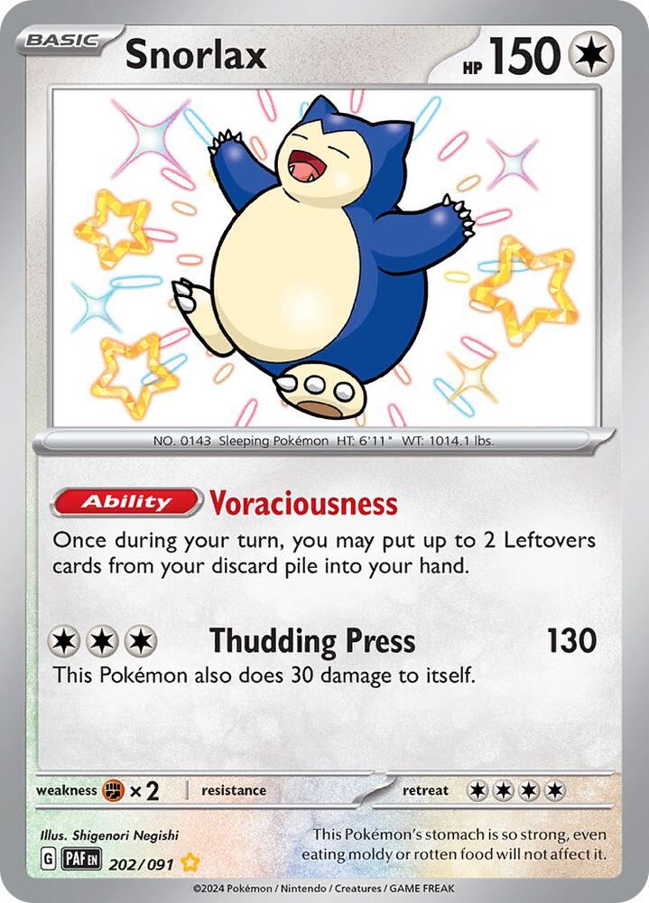 2024 Pokemon SV: Paldean Fates 202/091 Snorlax Shiny Rare