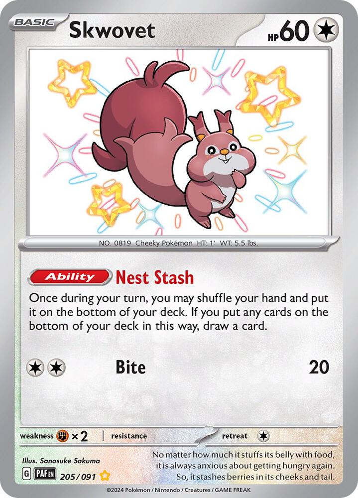2024 Pokemon SV: Paldean Fates 205/091 Skwovet Shiny Rare