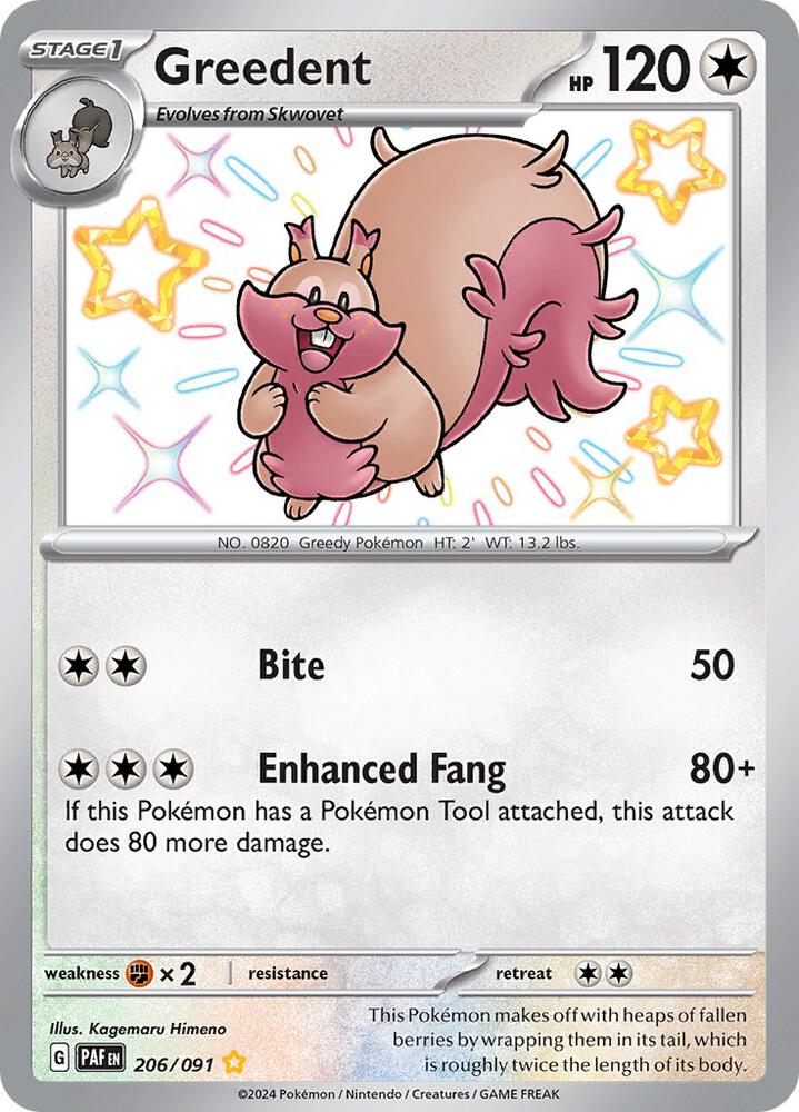2024 Pokemon SV: Paldean Fates 206/091 Greedent Shiny Rare