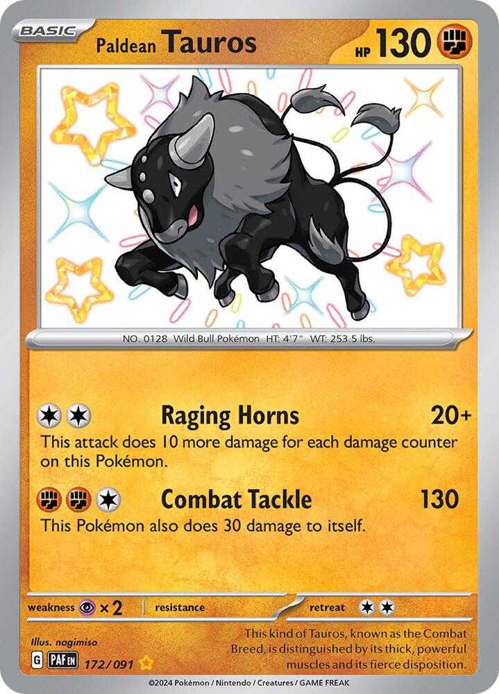 2024 Pokemon SV: Paldean Fates 172/091 Paldean Tauros - 172/091 Shiny Rare